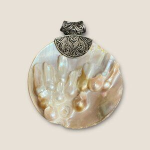 Sterling Silver & Mother Of Pearl Round Blister Pendant 2" Jewelry